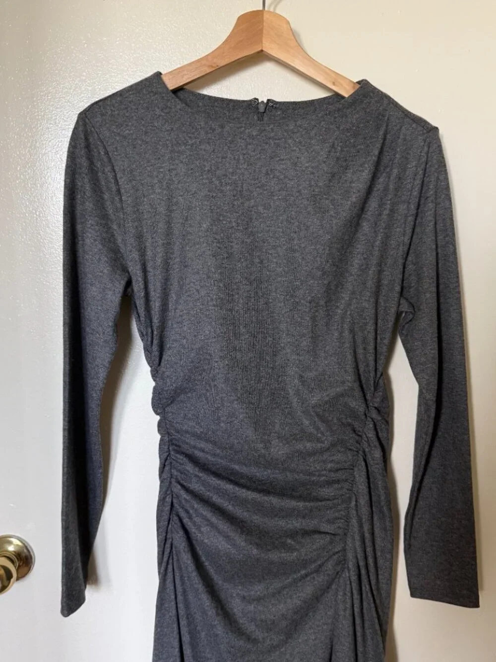 NWT Veronica Beard Theodora Wool Heather Gray Ruched Boat Neck Midi Dress S​